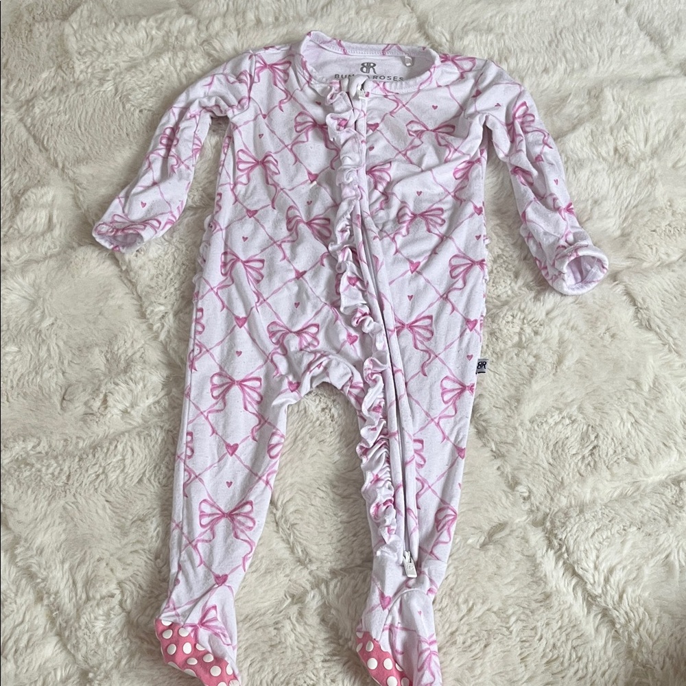 Adorable Pink Bow Print Footie